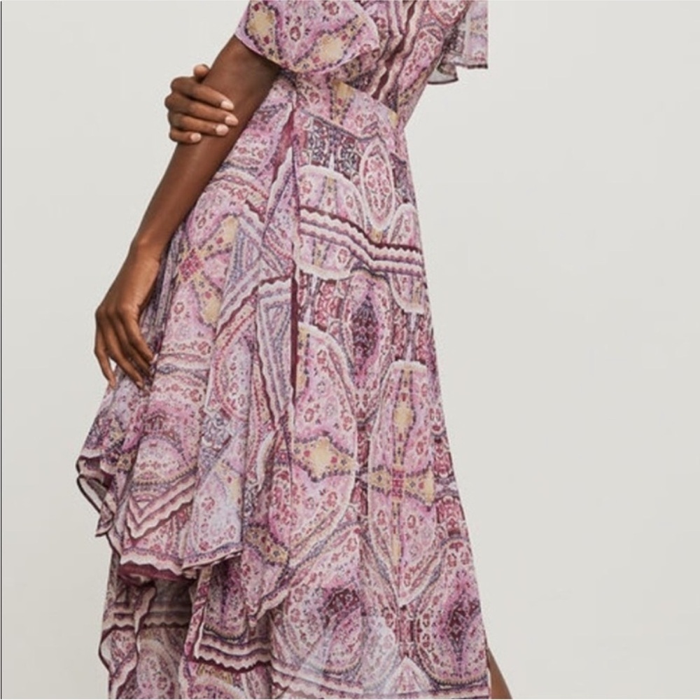 NEW BCBGMAXAZRIA Cold Shoulder Festival Paisley Wrap Midi Dress in Tibetan Red S - Picture 2 of 8